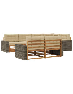 Set di divani da esterno con cuscino 7 pcs Naturale e Beige 2