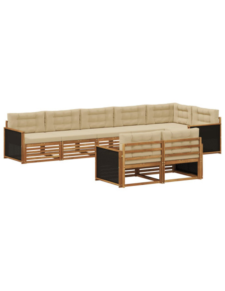 Set di divani da esterno con cuscino 8 pcs Naturale e Beige