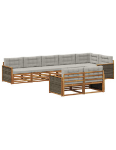 Set di divani da esterno 8 pcs Naturale e Grigio Chiaro 2