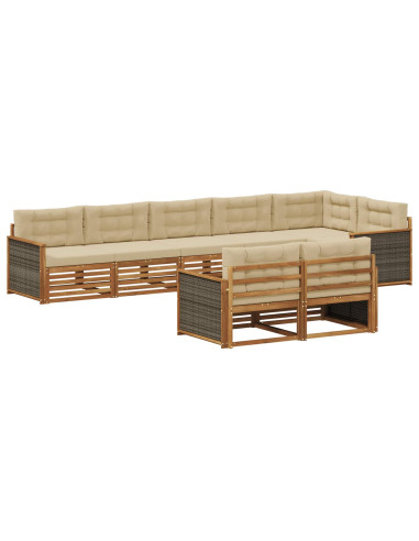 Set di divani da esterno con cuscino 8 pcs Naturale e Beige