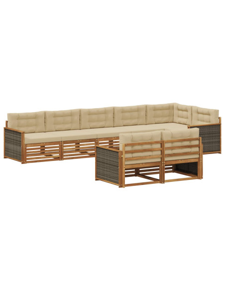 Set di divani da esterno con cuscino 8 pcs Naturale e Beige