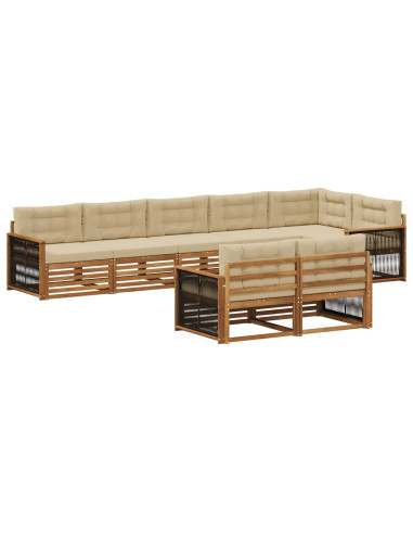 Set di divani da esterno con cuscino 8 pcs Naturale e Beige