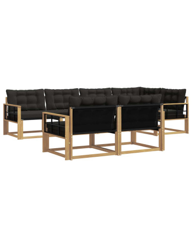 Set di divani da esterno con cuscino 7 pcs Bianco e Nero