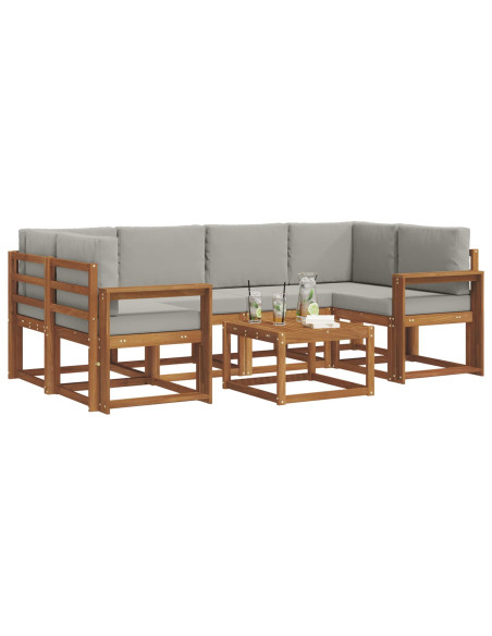 Set di divani da esterno 7 pcs Grigio Naturale e Chiaro