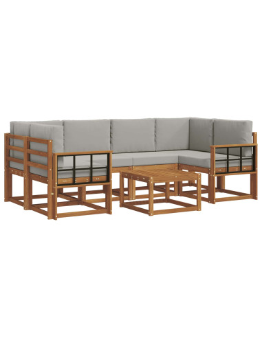 Set di divani da esterno 7 pcs Grigio Naturale e Chiaro