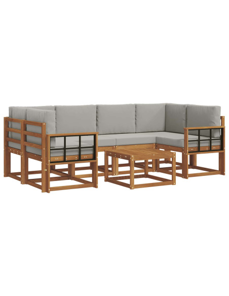 Set di divani da esterno 7 pcs Grigio Naturale e Chiaro