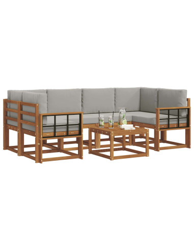 Set di divani da esterno 7 pcs Grigio Naturale e Chiaro