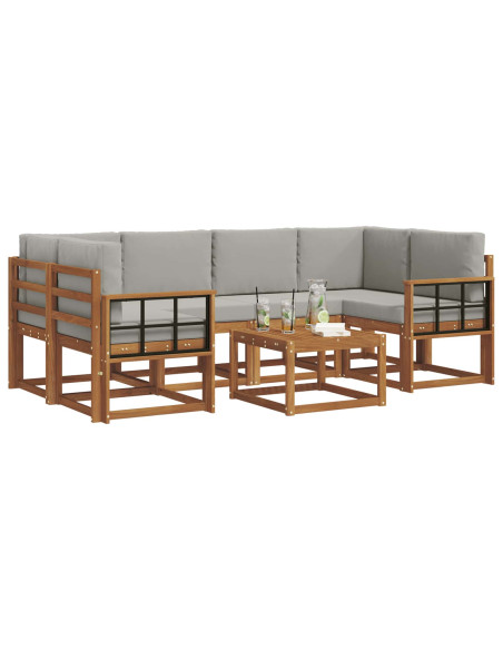 Set di divani da esterno 7 pcs Grigio Naturale e Chiaro