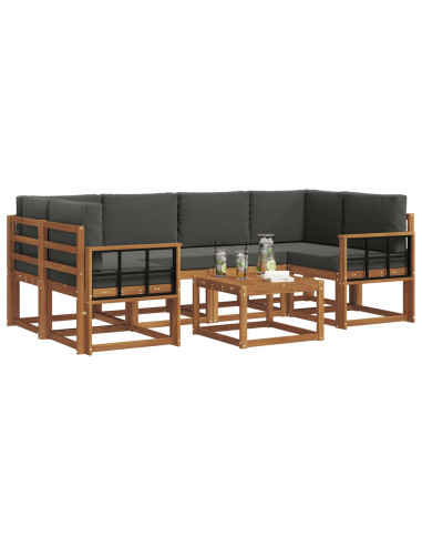 Set di divani da esterno con cuscino 7 pcs Naturale e Antracite