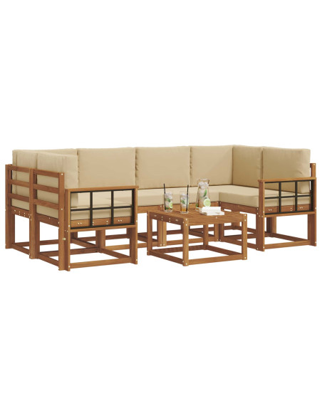 Set di divani da esterno con cuscino 7 pcs Naturale e Beige