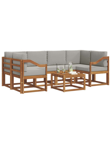 Set di divani da esterno 7 pcs Grigio Naturale e Chiaro