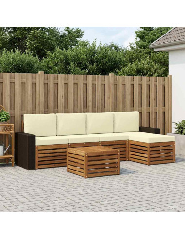 Set di divani da esterno con cuscino 6 pcs Naturale e Crema