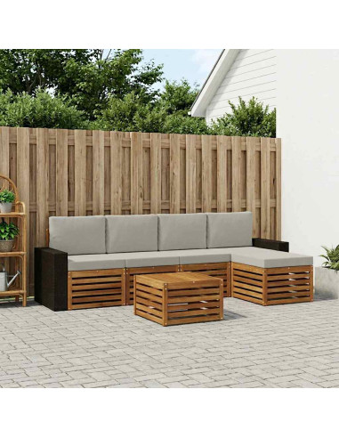 Set di divani da esterno 6 pcs Naturale e Grigio Chiaro