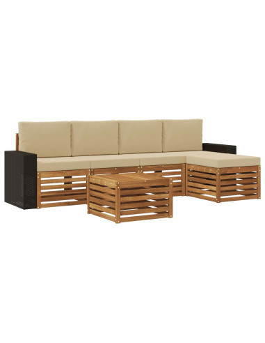 Set di divani da esterno con cuscino 6 pcs Naturale e Beige
