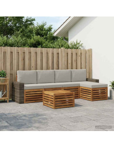 Set di divani da esterno 6 pcs Naturale e Grigio Chiaro
