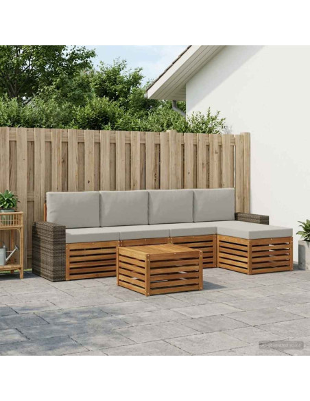 Set di divani da esterno 6 pcs Naturale e Grigio Chiaro