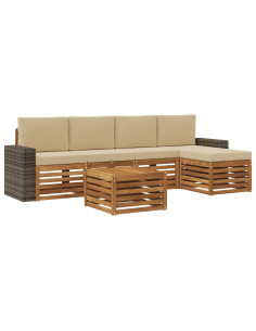 Set di divani da esterno con cuscino 6 pcs Naturale e Beige