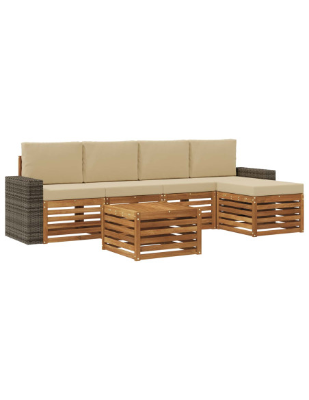 Set di divani da esterno con cuscino 6 pcs Naturale e Beige