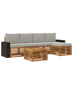 Set di divani da esterno 6 pcs Naturale e Grigio Chiaro 2