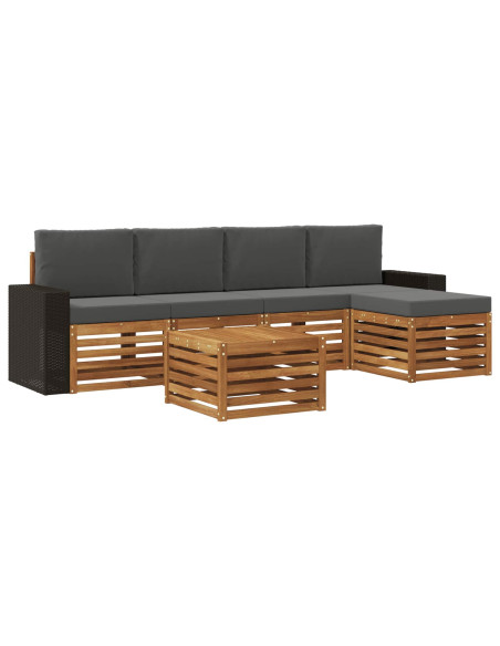 Set di divani da esterno con cuscino 6 pcs Naturale e Antracite
