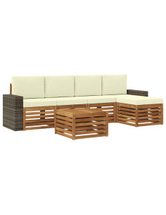 Set di divani da esterno con cuscino 6 pcs Naturale e Crema 2