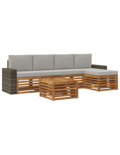 Set di divani da esterno 6 pcs Naturale e Grigio Chiaro 2