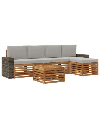 Set di divani da esterno 6 pcs Naturale e Grigio Chiaro