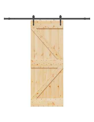 Porta scorrevole NARVIK Naturale e Nero 80 x 210 cm (213,5 cm)