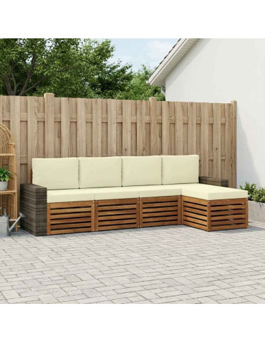 Set di divani da esterno con cuscino 5 pcs Naturale e Crema