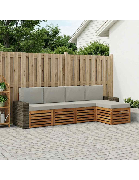 Set di divani da esterno 5 pcs Naturale e Grigio Chiaro