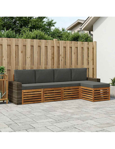 Set di divani da esterno con cuscino 5 pcs Naturale e Antracite