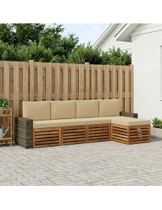 Set di divani da esterno con cuscino 5 pcs Naturale e Beige