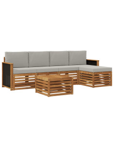 Set di divani da esterno 6 pcs Naturale e Grigio Chiaro