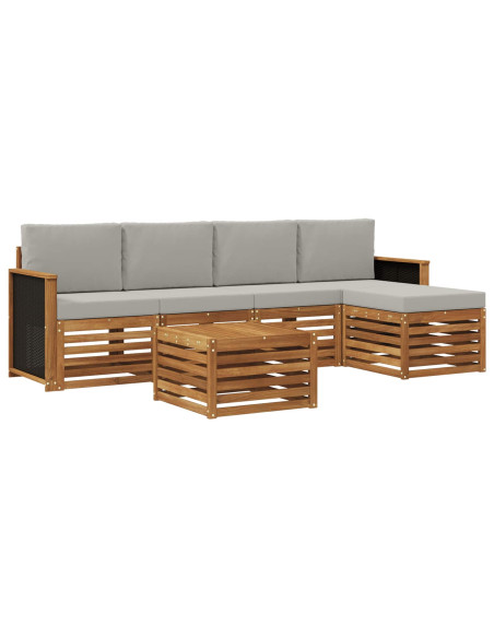Set di divani da esterno 6 pcs Naturale e Grigio Chiaro