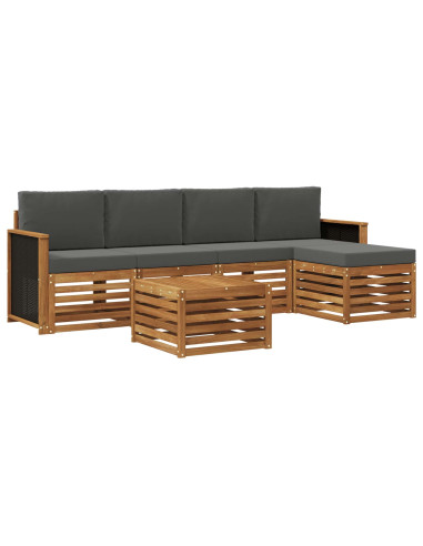 Set di divani da esterno con cuscino 6 pcs Naturale e Antracite
