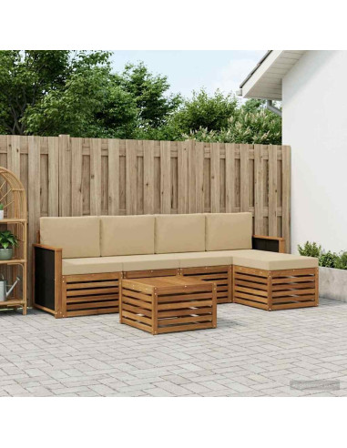 Set di divani da esterno con cuscino 6 pcs Naturale e Beige