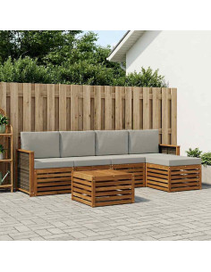 Set di divani da esterno 6 pcs Naturale e Grigio Chiaro