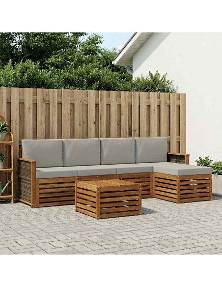 Set di divani da esterno 6 pcs Naturale e Grigio Chiaro