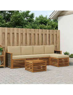 Set di divani da esterno con cuscino 6 pcs Naturale e Beige