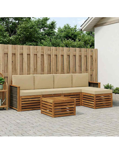 Set di divani da esterno con cuscino 6 pcs Naturale e Beige
