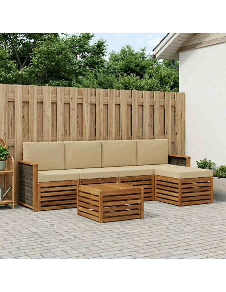 Set di divani da esterno con cuscino 6 pcs Naturale e Beige