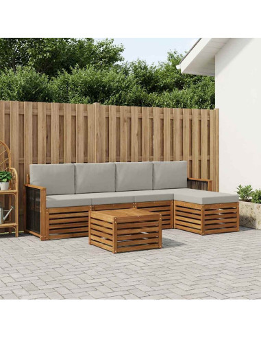 Set di divani da esterno 6 pcs Naturale e Grigio Chiaro