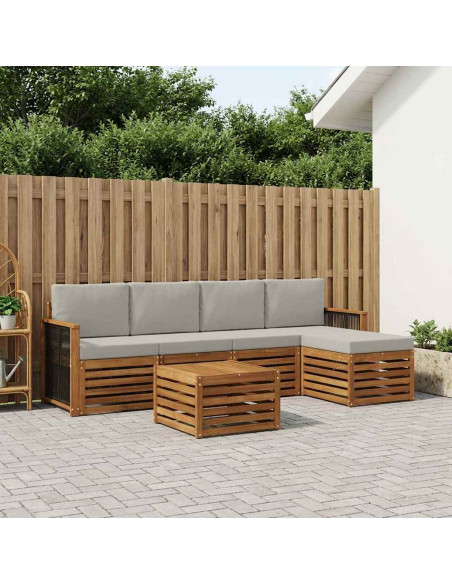 Set di divani da esterno 6 pcs Naturale e Grigio Chiaro