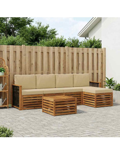 Set di divani da esterno con cuscino 6 pcs Naturale e Beige