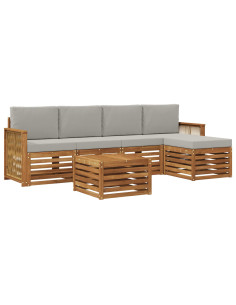 Set di divani da esterno 6 pcs Naturale e Grigio Chiaro