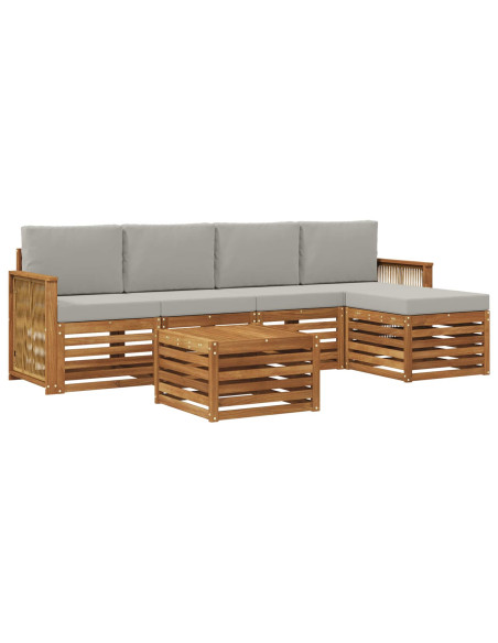 Set di divani da esterno 6 pcs Naturale e Grigio Chiaro