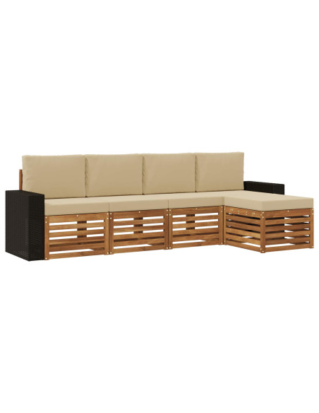 Set di divani da esterno con cuscino 5 pcs Naturale e Beige