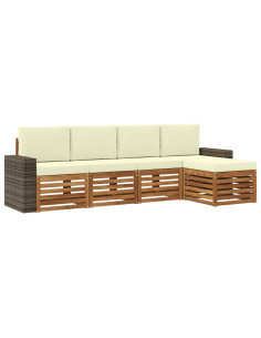 Set di divani da esterno con cuscino 5 pcs Naturale e Crema 2