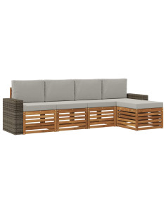 Set di divani da esterno 5 pcs Naturale e Grigio Chiaro 2