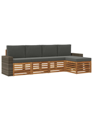 Set di divani da esterno con cuscino 5 pcs Naturale e Antracite